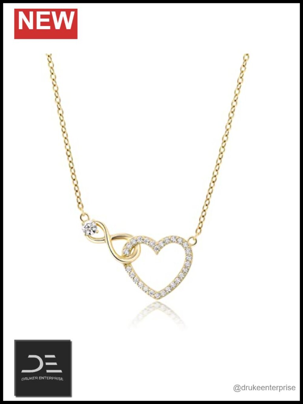 925 Sterling Silver Infinity Heart Necklace Cubic Zirconia Adjustable Chain